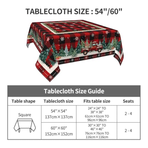 Robvobe Christmas Plaid Square Tablecloth 54X54 Inch Red Truck Xmas