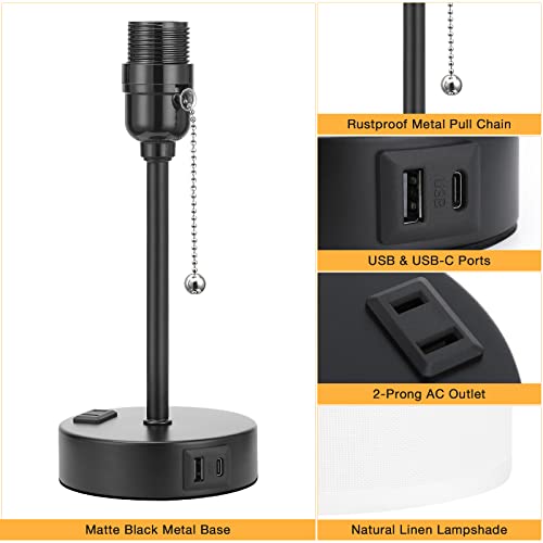 Dicoool Bedside Table Lamp Set of 2 - 14.6in Small Desk Lamps with USB Ports, 3 Color Temperatures, White & Black