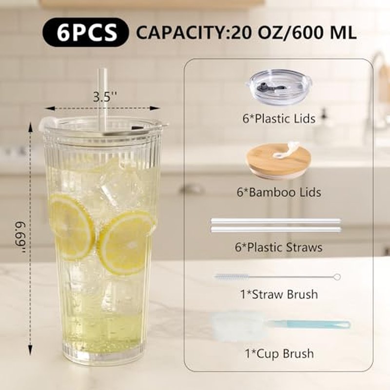 Ruckae 16oz 8 Pack Juice Bottles, Glass Bottles Juicing with Lids, Smoothie Cup Lids and Straws, Water Bottle Mason Jar Drinking Glasses for Juicing, Smoothies, Kombucha