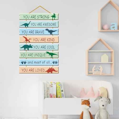 Rutiyoka Dinosaur Room Decor for Boys Bedroom Wall Dino Inspirational Art Kids Wood Decorations Little Boy Nursery Toddler Sign