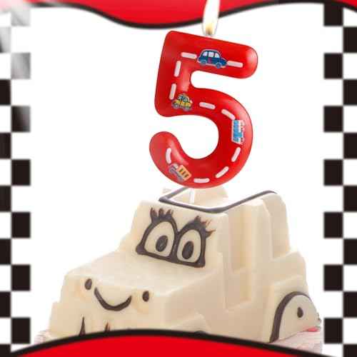 Racing Cars Birthday Candles,Red and White Stripes Number 2 Candles,Happy Birthday Candle Cars Cake Topper for Boys Girls Racing Car Traffic Theme Party Supplies Birthday Gifts