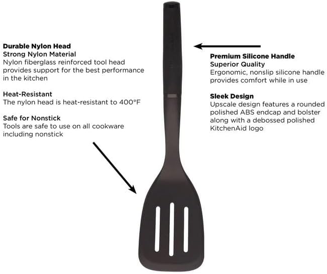 KitchenAid Classic Nylon Slotted Turner - 13.66-Inch Durable Kitchen Tool | Black