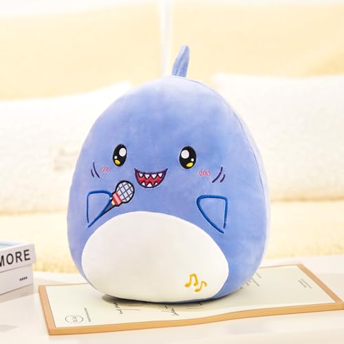 Glow Guards 12'' Shark Plush Pillow Cute Blue Shark Stuffed Animal Holding Microphone Soft Plush Toy Stuffed Animals Birthday Gift for Boys Girls Kids