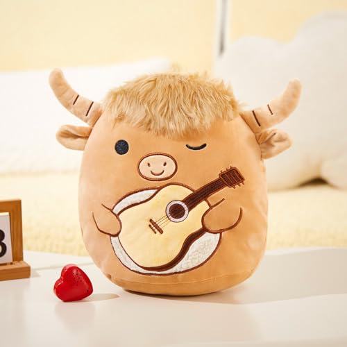 Glow Guards 12'' Heartbeat Scottish Highland Cow Plush Pillow Cute Recordable Stuffed Animal Recorder Cow Plush Toy Birthday Gift for Boys Girls,Brown Highland Cow