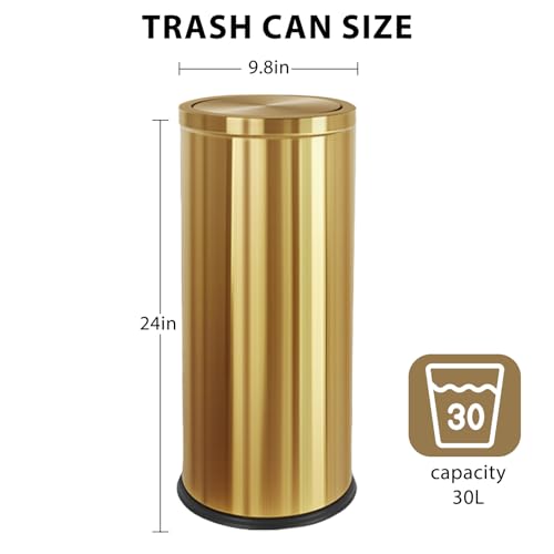 KRCKWYGF Gold 30L Brass Commercial Trash Can - Double-Layer Flip Lid Kitchen Waste Bin