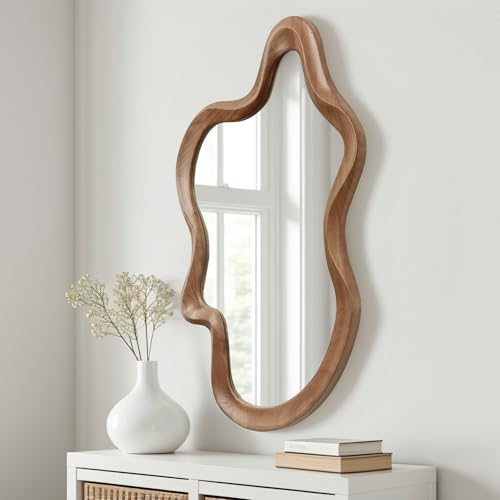 Irregular Wall Mirror 21x32 Wood Asymmetrical Bathroom Mirror Brown Variation of THIS listing