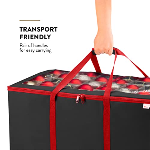 Premium 200-3" Ornaments Large Carrying Box with Clear LID, 10 Trays, Tear-Resistant 600D Oxford, Black