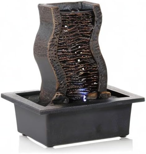 Dyna-Living Water Fountains Indoor Tabletop Fountain with Pump Waterfall Fountain Indoor Coloured LED Lights Desk Water Fountains for Home Office Decor Style 1