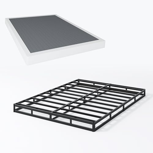 Queen Metal Box Spring Bed Base - 3 Inch Low Profile Mattress Foundation with Cover