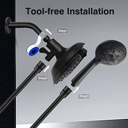 2-in-1 Shower Head with Handheld Combo - High Pressure Black, 2.5 GPM
