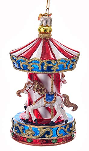 Kurt Adler Noble Gems Glass Carousel Christmas Ornament, Festive Holiday Decor