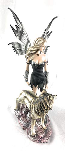 Fantasy Fairy and Snow Wolf Figurine - Handcrafted 11x8 Inch Collectible Sculpture
