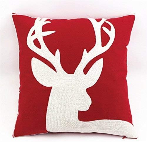 Christmas Pillow Cover 18x18 - Embroidered Sleigh & Snowflakes - Winter Decorative Cushion for Sofa & Bed