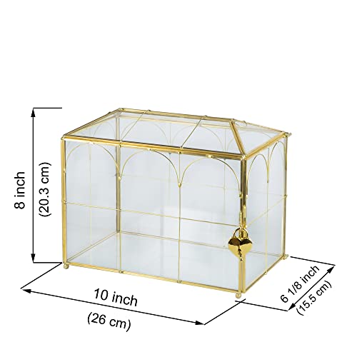 Giadun 10.2'' Arch Glass Card Box with Lock - Gold Wedding & Party Decor