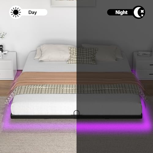 Floating Bed Frame with Smart LED Lights Queen - Modern Metal Platform Bed No Box Spring Needed