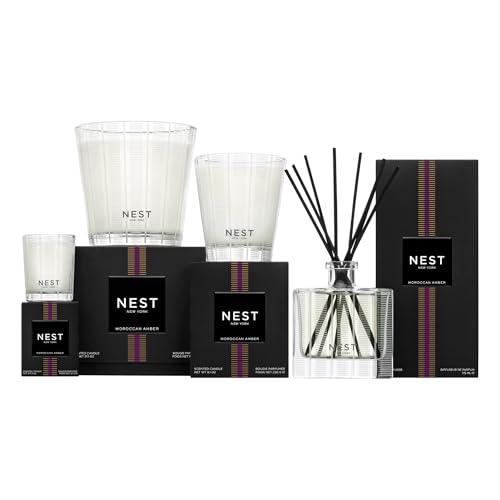 Reed Diffuser with Moroccan Amber Fragrance - Refillable Glass Vase, 90 Days