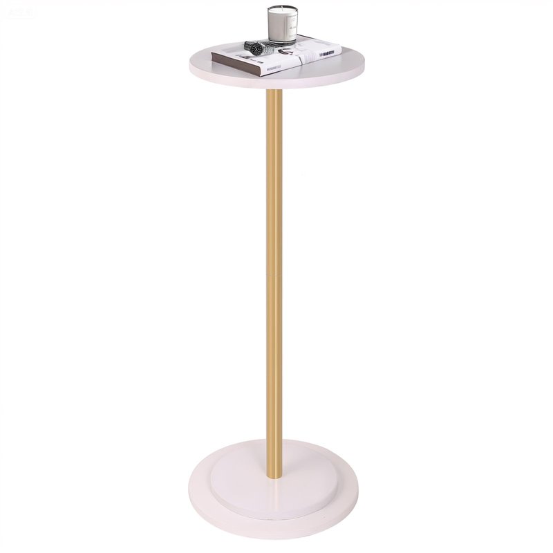 OIKASSU Premium Stone Round Drink Table,Heavy Duty Stone Base Top Pedestal,Cocktail Accent End Table for Living Room,Waterproof, Weighted Base Small Accent Side Table for Small Space Office,White