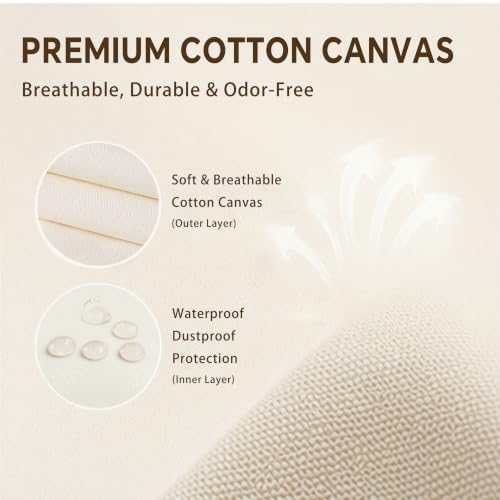 TomVista 3-Pack Beige Cotton Canvas Storage Bags 70L with Clear Window - Space-Saving Closet Organizer