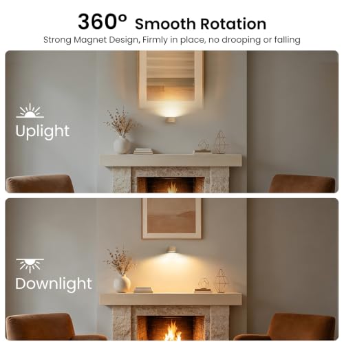 Rechargeable LED Wall Sconce with Remote - Wood Grain, 3 Brightness Levels, 360° Swivel - Wood-C