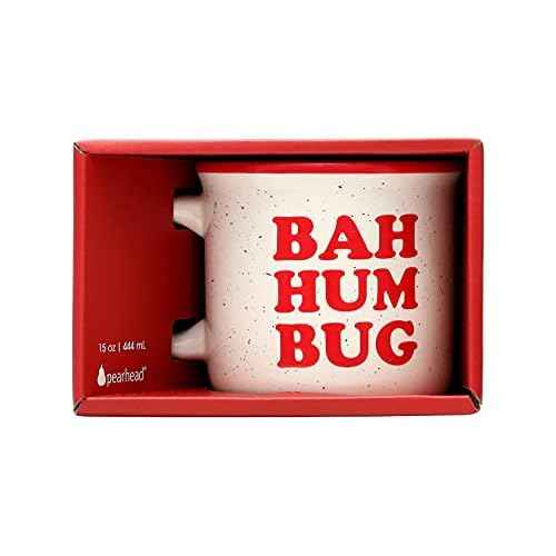 Pearhead Bah Hum Bug Christmas Camper Mug, Holiday Coffee Cup, Seasonal Home Decor, Stocking Stuffer Gift Ideas, Microwave And Dishwasher Safe, 15 oz