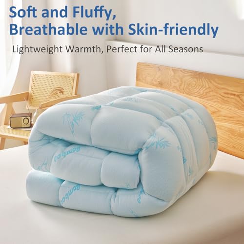 Blue King Size Bamboo Mattress Topper - Cooling Extra Thick Breathable Viscoelastc Mattress Pad with Deep Pocket