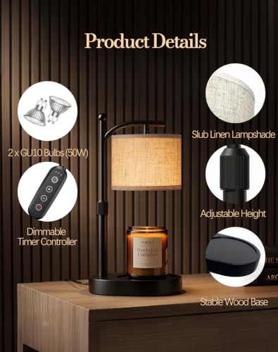 Adjustable Candle Warmer Lamp with Timer, Dimmer & 2 Bulbs – No Flame, Soft Light
