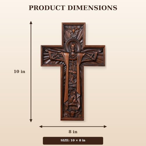 10-Inch Cherry Wood Jesus Crucifix Wall Cross Handmade Religious Decor Gift