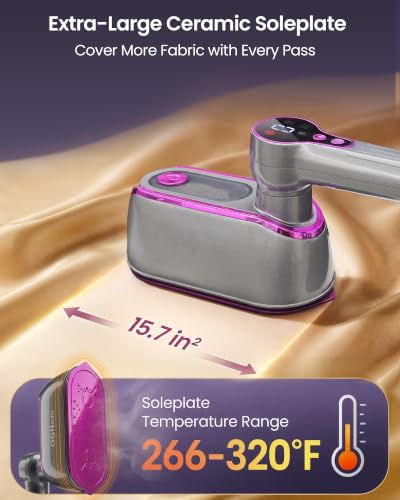 OGHom Rose Pink Travel Garment Steamer 1200W with LCD, 4 Steam Levels & Dry Iron Mode