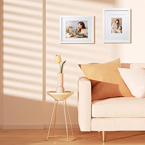 Egofine 11x14 Picture Frame Set of 4 with Mat - White Solid Wood Wall & Table Display