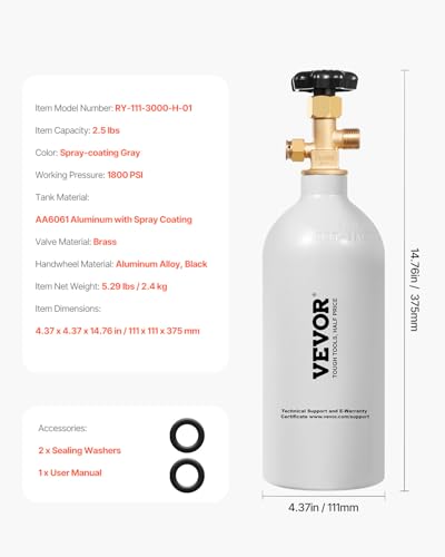 2.5 lb Aluminum CO2 Tank with CGA320 Valve for Beer & Soda Dispensing