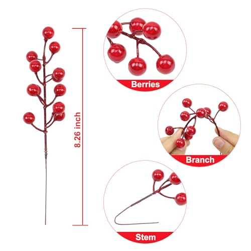 60-Pack Artificial Red Holly Berries on 8.2