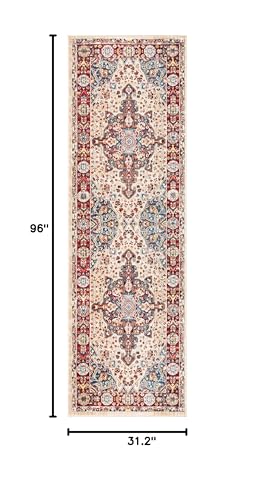 SAFAVIEH Kashan Collection Runner Rug - 2'6" x 8', Ivory & Red, Traditional Oriental Design, Non-Shedding & Easy Care, Ideal for High Traffic Areas in Living Room, Bedroom (KSN305K)