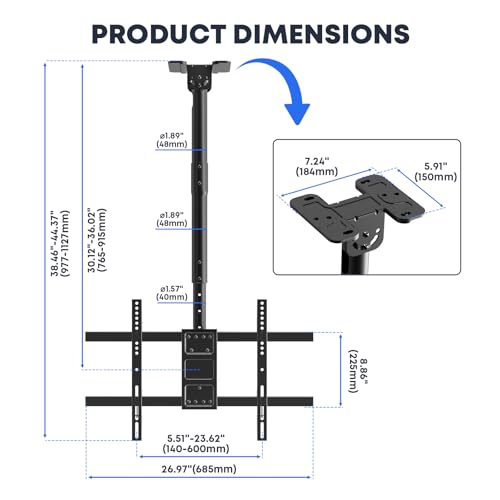 IMtKotW 43-86 Inch Ceiling TV Mount - Full Motion Adjustable, Heavy Duty, Slope & Flat Ceiling Compatible
