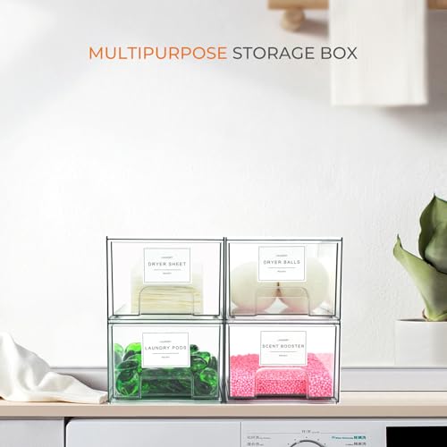 Rolheit 4 Pack Laundry Room Storage Drawers with Labels - Stackable Dryer Sheet & Pod Containers