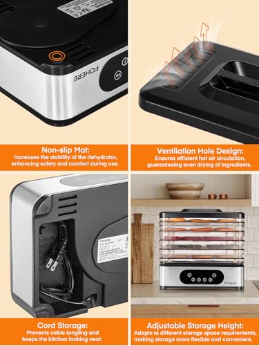 FOHERE Food Dehydrator with 5 BPA-Free Stackable Trays, Digital Control, 400W