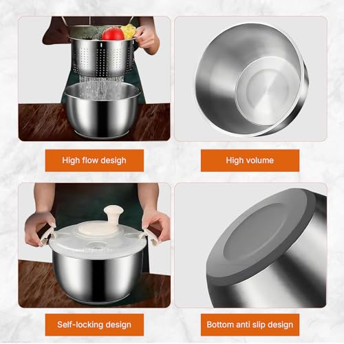 Black Stainless Steel Salad Spinner 6L - Easy Clean Vegetable & Fruit Dryer