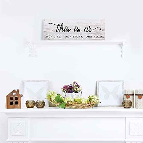 Jetec This Is Us Wall Sign Wooden Family Wall Plaques Inspiration Sign Farmhouse Entryway Rustic Plaques Art with Quotes for Living Room Bedroom Christmas Decorations(Antique White)