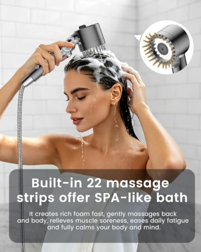 PWERAN Gray Handheld Shower Head with 4 Filters & High Pressure Spray