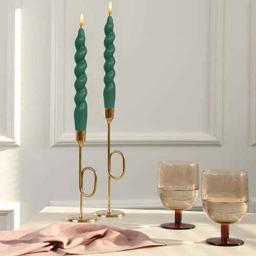 Spiral Taper Candle H7.8inch,Set of 2 Tapered Candles, Smokeless,Long Candle,Conical Stick Candles, Home Dinner, Party, Wedding, Halloween, Christmas (2, Green, 2pc20cm)