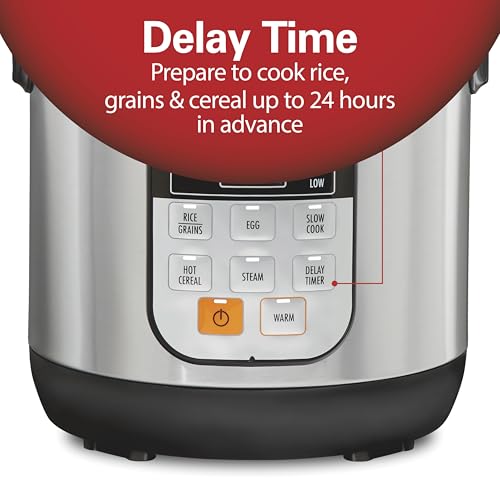 Hamilton Beach Black & Stainless Steel Programmable Rice Cooker & Food Steamer, 6 Cups Cooked, Egg & Slow Cook Functions