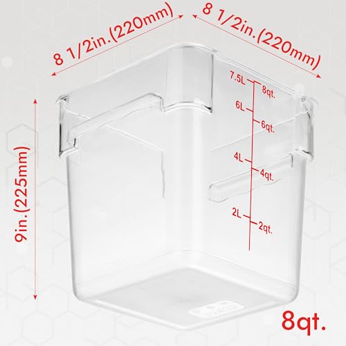 CURTA 8 Qt Food Storage Containers 4-Pack with Red Lids - NSF Commercial Grade Square