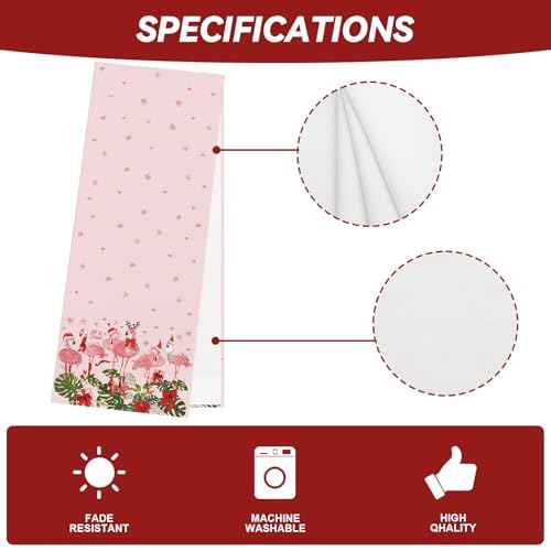 Linen Pink Hawaiian Tropical Flamingo Christmas Table Runner 72 Inches Long Hawaii Beach Christmas Xmas Winter Holiday Home Kitchen Table Decorations