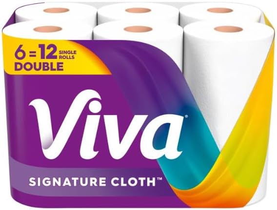 Viva Kitchen Paper Towels - Soft & Strong Absorbent Cloth-Like Texture | 6 Count, 12 Single Rolls