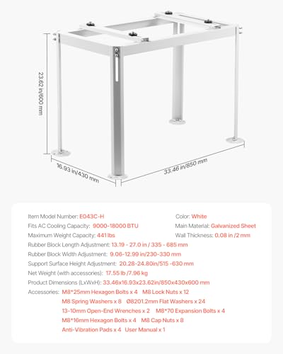 Adjustable Mini Split Ground Stand with Anti-Vibration Pads for 9000-18000 BTU AC