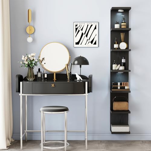 Fixwal 7 Tier Wall Shelf with LED Lights - Black Wall Organizer & Display