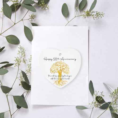50th Wedding for Couple Ornament Keepsake Sign Heart Plaque 50th Anniversary Marriage Gifts for Wife Husband Parents 50 Year Ideas