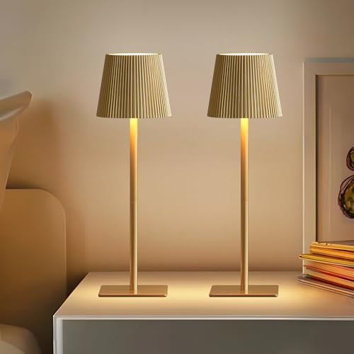 Cordless Table Lamp with 6000mAh Battery, Adjustable Heights & Dimmable Light - Gold