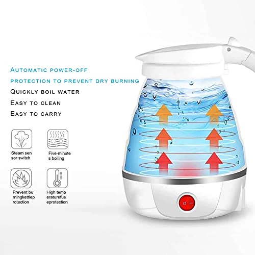 Foldable Electric Kettle, Upgraded Food Grade Silicone,400W 600ML Flash Heat Small Portable Travel Electric Kettle,110V US Plug (White)