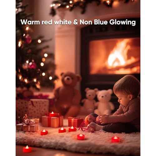 Raycare Red Tea Lights Battery Operated, 24 Pack Long Lasting Electric Votive Candles, Realistic Fake Flameless LED Tea Lights for Wedding Party Thanksgiving Christmas Halloween Decorations