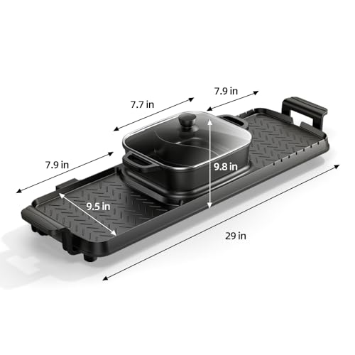 AORAN Smokeless Electric Hot Pot & Grill Combo - Large 9.5x29 Inch Non-Stick, Black
